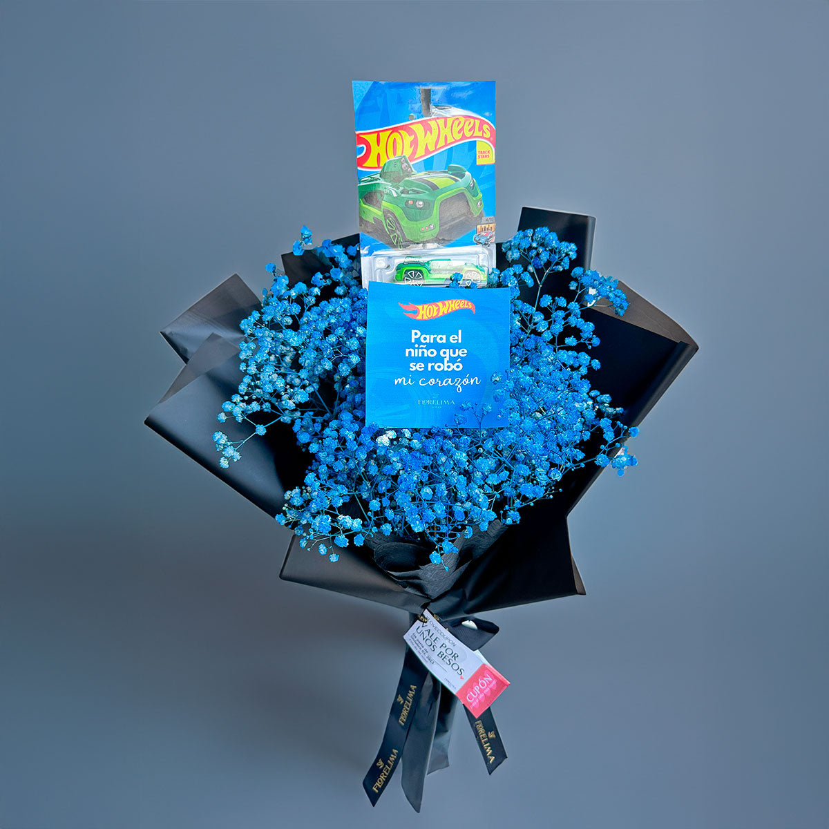 Ramo Lluvia Azul + 1 Carrito Hot Wheels | Flores Azules