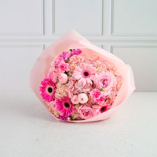 Ramo Rosa - Gerberas, Rosas Inglesas y Hortensias