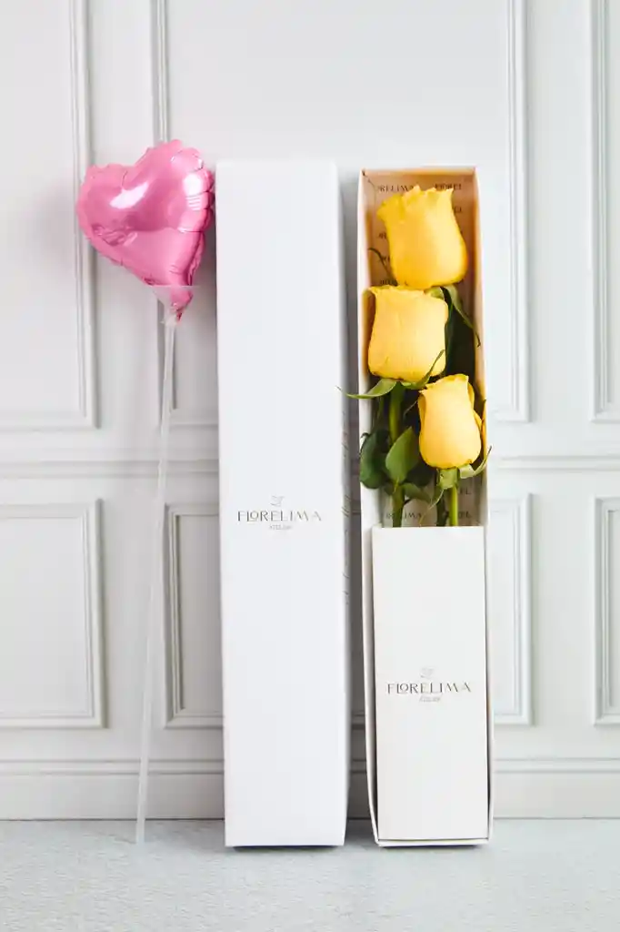 Caja de 3 rosas Amarillas