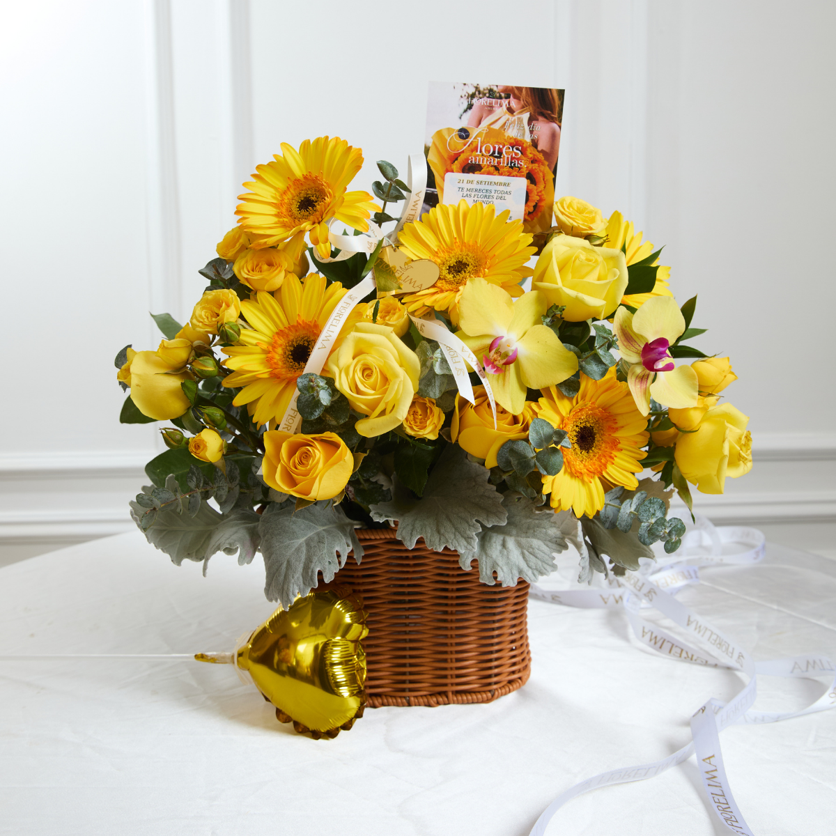 Canasta de Gerberas y Orquídeas Amarillas