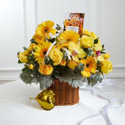 Canasta de Gerberas y Orquídeas Amarillas