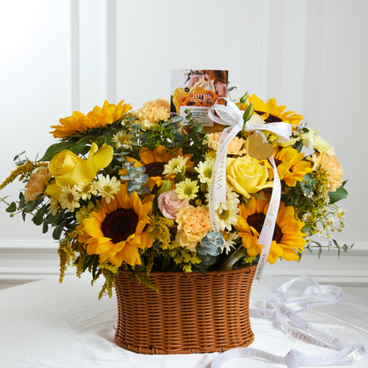 Canasta de Girasoles y Rosas Amarillas