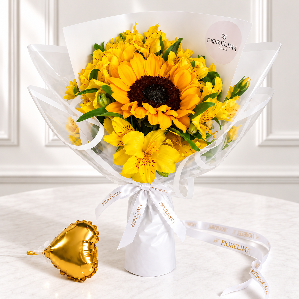 Ramo Radiante: 1 Girasol y Astromelias - Flores Amarillas