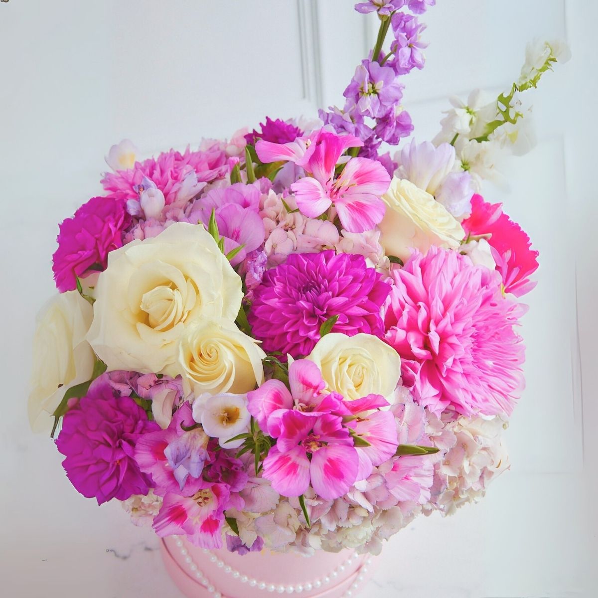 Box Dalias, hortensias y rosas