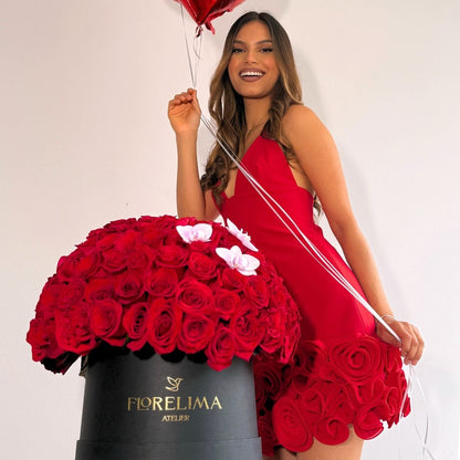 Box de 150 rosas rojas y orquídeas