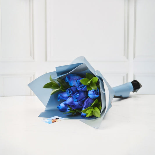 Ramo de 12 rosas azules y foto Polaroid - Regalo para Papá
