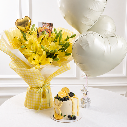 Pack Ramo de Lirios, Torta y Globos con Helio