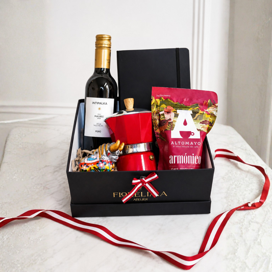 GiftBox Corporativo: Vino, Cafetera y Torito de Pucará