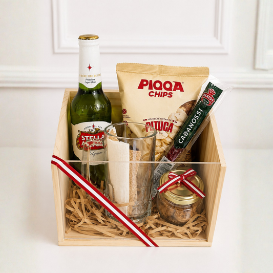 GiftBox Corporativo: Cerveza Stella Artois, Yucas y Vaso Personalizado