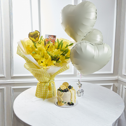 Pack Ramo de Lirios, Torta y Globos con Helio