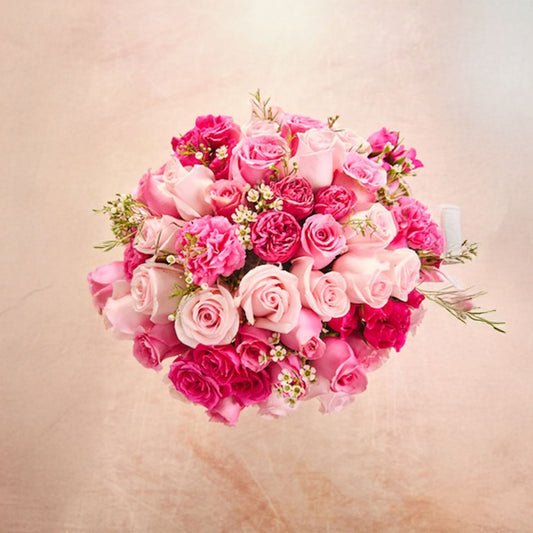 Box Caricia de Rosas : Rosas inglesas fucsias, rosas  y fino follaje