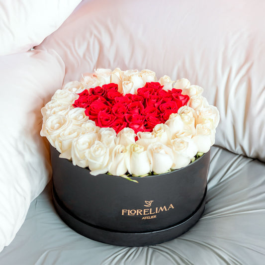 Box "Mi Corazón es Tuyo": 80 Rosas blancas y rojas