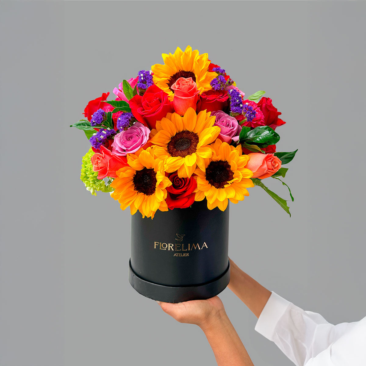 Box Grandiosa: Girasoles, Rosas y Hortensias