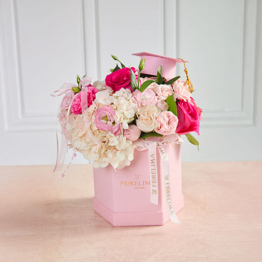 Sombrerera Graduación : Rosas, Hortensias y Mini rosas