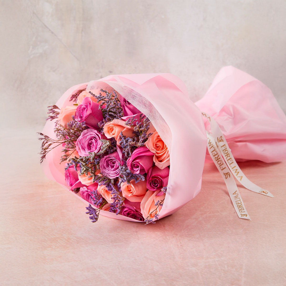 Ramo Belleza : Rosas y Limonium - Flores Moradas Ramo Lúa