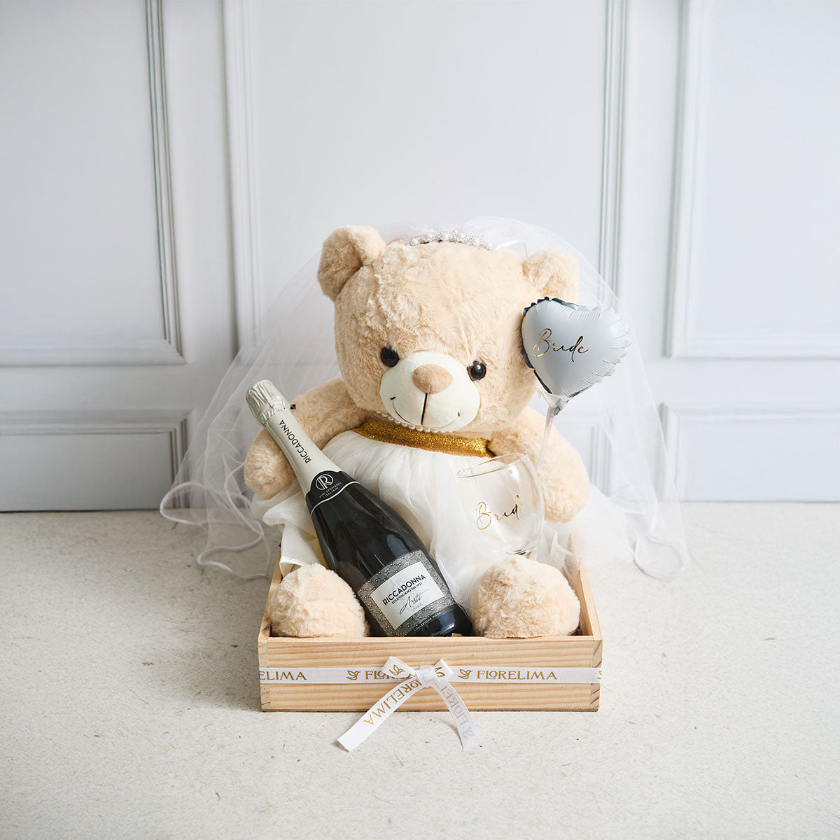 Gift Novia: Peluche Oso Bride, y  Champagne Riccadonna 750ml