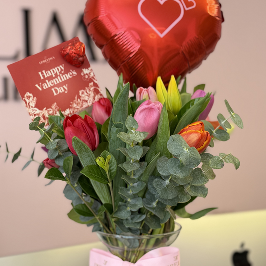 Jarrón 20 Tulipanes y Orquídea