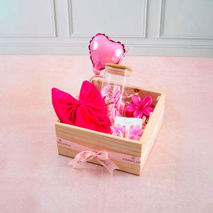 Set Rosa: Lazo, Gancho, Ganchitos, Taza Personalizada y Mini Ramo