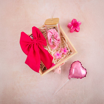 Set Rosa: Lazo, Gancho, Ganchitos, Taza Personalizada y Mini Ramo