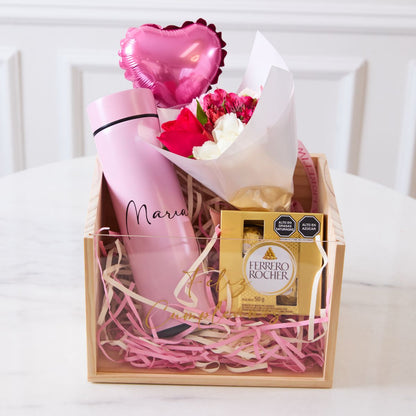 Box Cumpleañero Tomatodo + mini ramo florarl y Ferrero Rocher