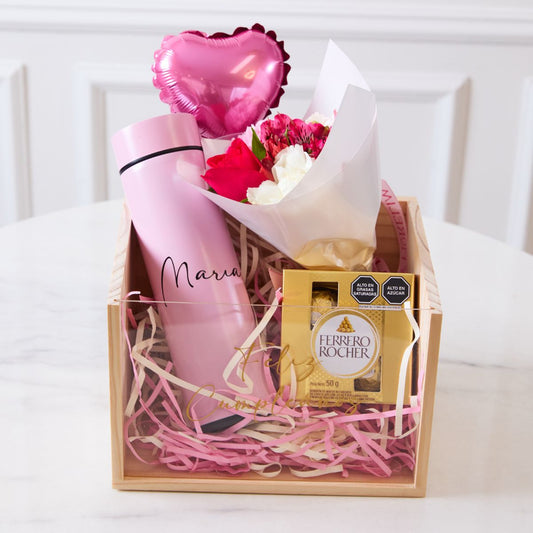 Box Cumpleañero Tomatodo + mini ramo florarl y Ferrero Rocher