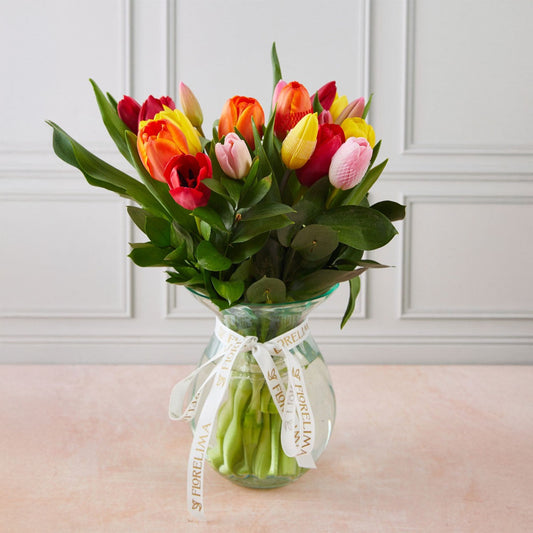 Jarrón Belleza - 25 Tulipanes Multicolor
