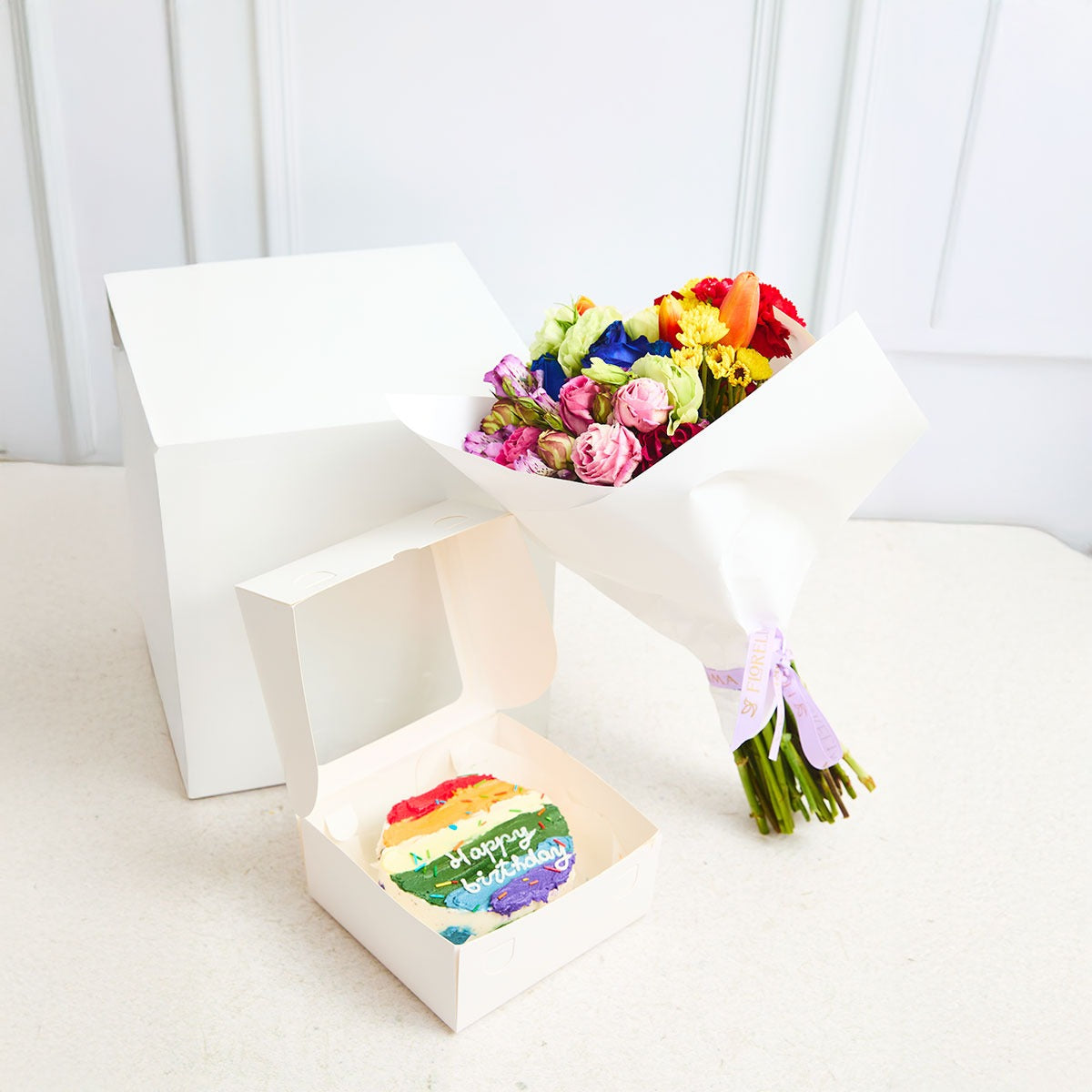 Torta de Cumpleaños Multicolor y ramo cumpleañero – Florelima Atelier