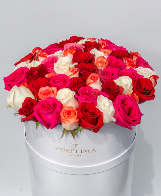 Box Ámame por Siempre: 80 Rosas Colores Tropicales