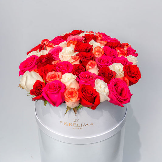 Box Ámame por Siempre: 80 Rosas Colores Tropicales