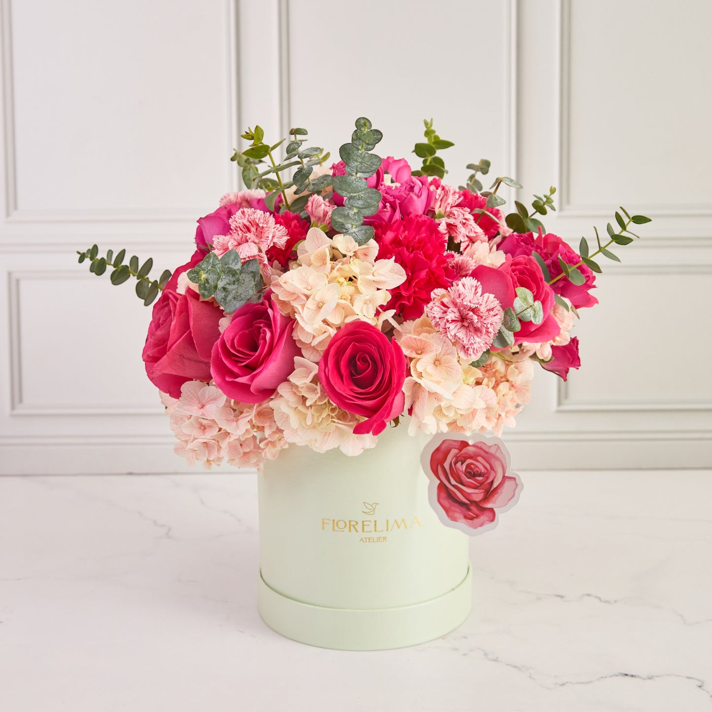 Box Maravillosa - rosas, hortensias y claveles