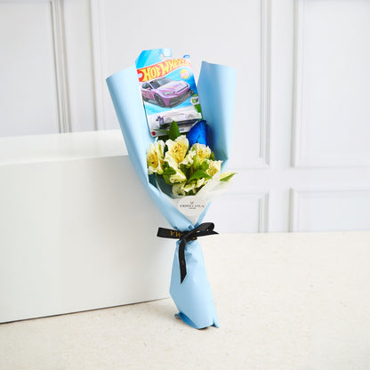 Ramo 1 Rosa Azul + 1 Carrito Hot Wheels | Flores Azules