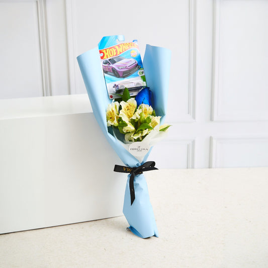 Ramo 1 Rosa Azul + 1 Carrito Hot Wheels | Flores Azules