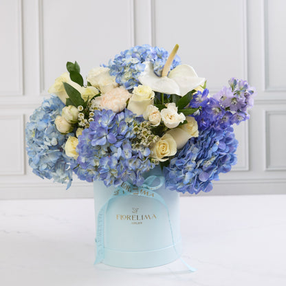 Box : rosas, anturio, clavel, delphinium