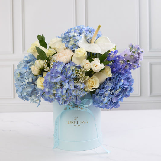 Box : rosas, anturio, clavel, delphinium